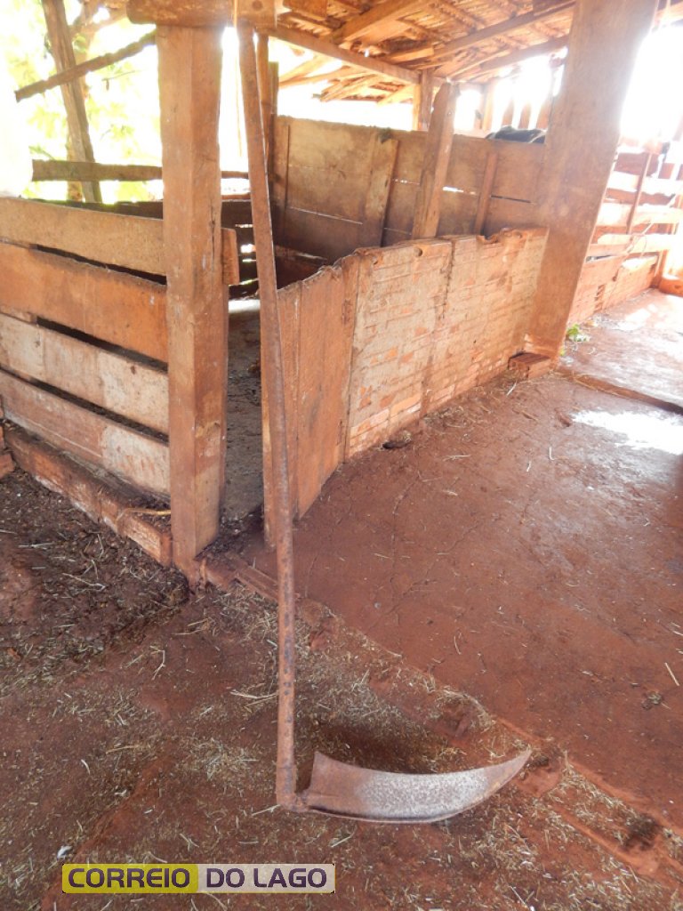 Ferramenta que aparece na foto, conhecida  como Gadanha. Instrumento agrícola em que Marino usava antigamente no corte de feno (alimento animal)