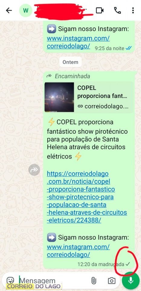 Print do Whatsapp: conversa bloqueada por servidor da COPEL, que deveria agilizar atendimento.